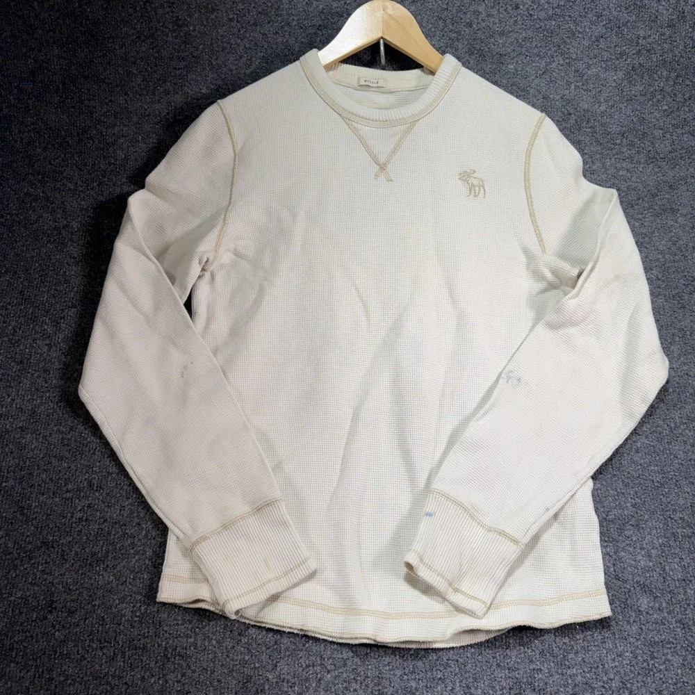 Abercrombie & Fitch Waffle Knit Thermal Sweater Mens Medium White Muscle VTG Y2K